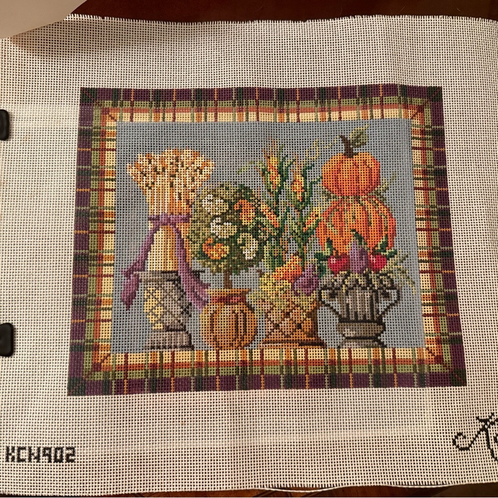 Autumn Harvest Needlepoint Canvas Kelly Clark, Includes Kelly Clark stitch guide